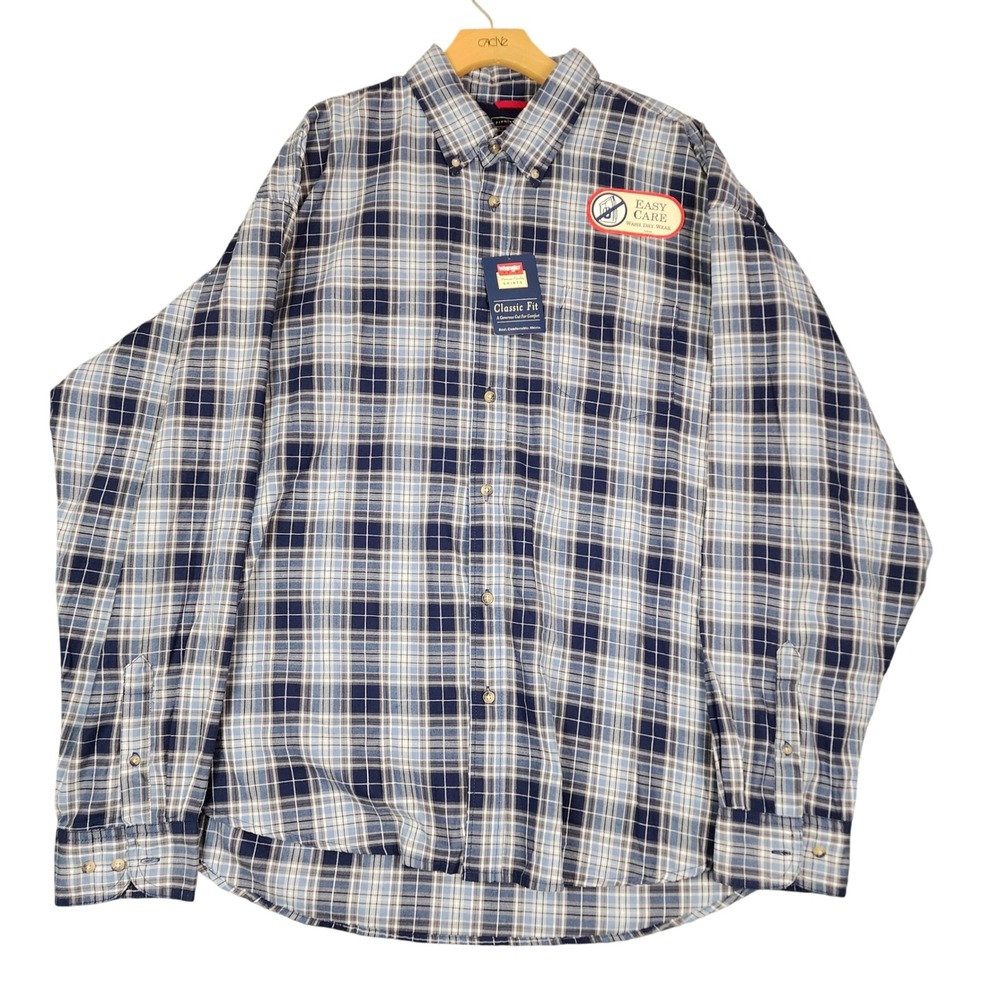 Wrangler Hero Mens 3XL Plaid Button Down Shirt Navy Blue Long Sleeve HLP1BAN NEW